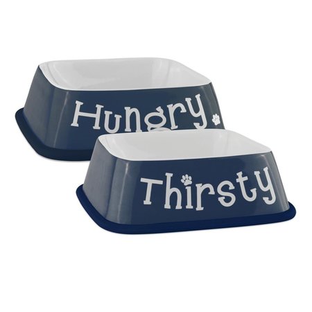 DESIGN IMPORTS Hungry & Thirsty Square Pet Bowl Nautical Blue - Set of 2 CAMZ10403